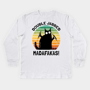 Cat With Syringes, Double Jabbed, Fully Vaccinated Kids Long Sleeve T-Shirt